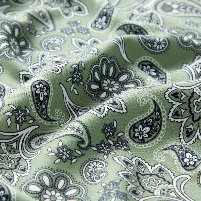 Katoenjersey Paisley – riet/wit,  image number 2