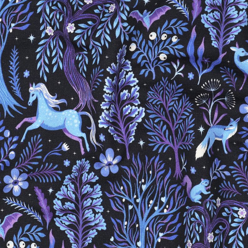 French Terry sommersweat Sprookjesbos Digitaal printen | Poppy Fabrics – zwart blauw/roodlila,  image number 2