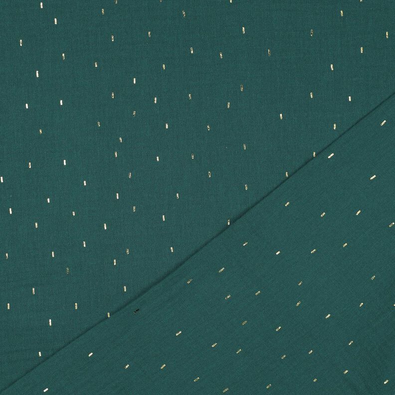 Mousseline/dubbel gehaakte stoffen Rechthoek Foliedruk | Poppy Fabrics – blauwe spar/goud metallic,  image number 4
