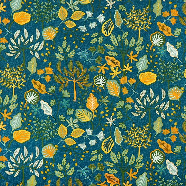 Decostof Half panama Gebladertekunst – oceaanblauw, image number 1