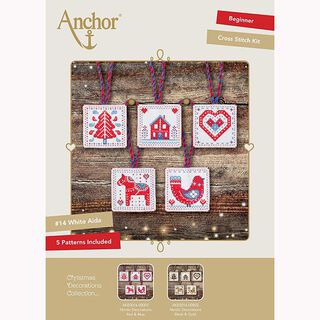 Borduurset Scandinavische kerstboomhangers - rood/blauw, 