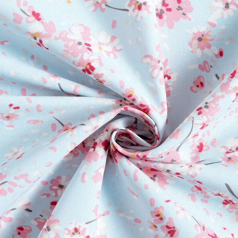 Decostof Half panama Takken van kersenbloesem – lichtblauw/roze,  image number 3