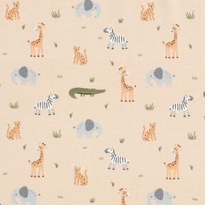 Katoenjersey vrolijke jungledieren – cashew, 