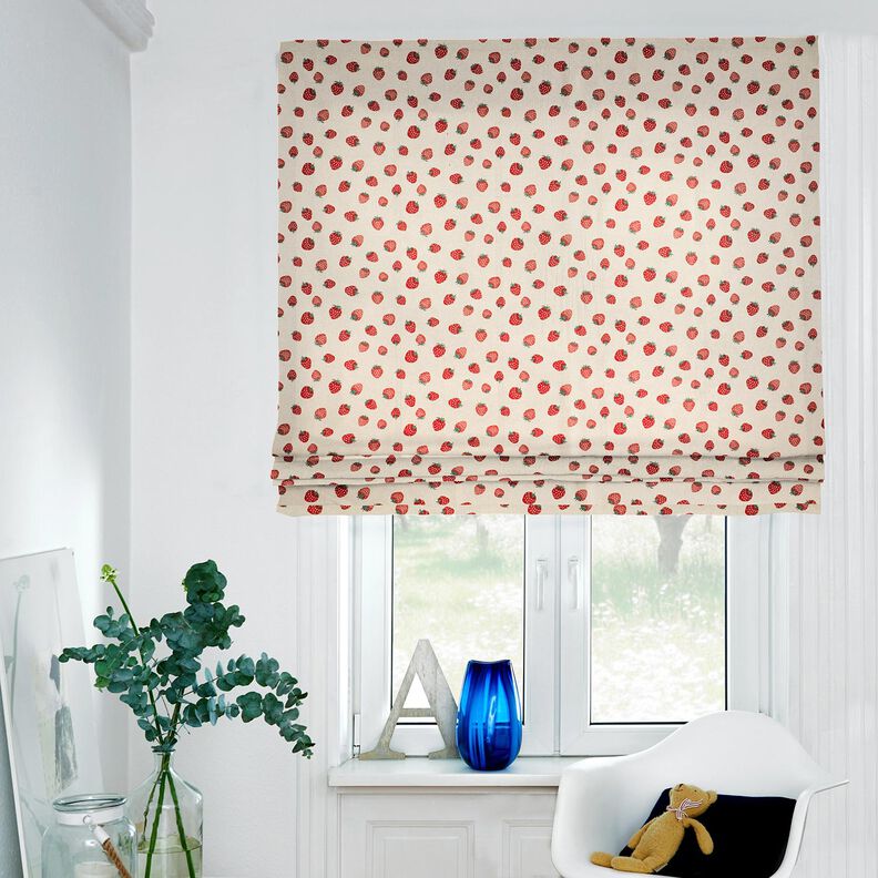 Decostof Half panama kleine aardbeien – rood/natuur, image number 7
