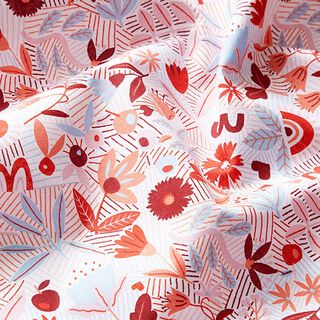 Katoenen stof Cretonne Abstracte bloemen – wit/roze, 