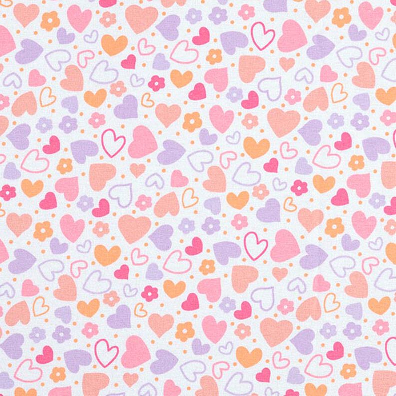 Katoenflanel kleurrijke harten – wit,  image number 1