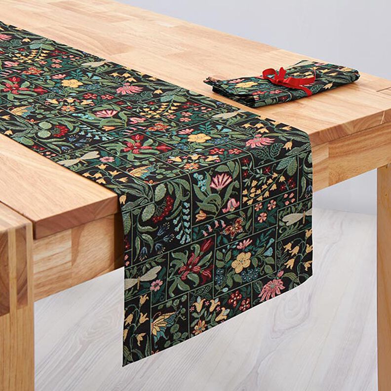 Decostof Gobelin Bloemen-vakjes – zwart,  image number 7