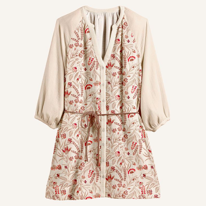 Mousseline/dubbel gehaakte stoffen folkloristische bloemen – natuur/rood,  image number 5