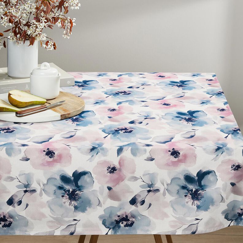 Decostof Half panama grote aquarelbloemen – wit/pastelviolet, image number 8