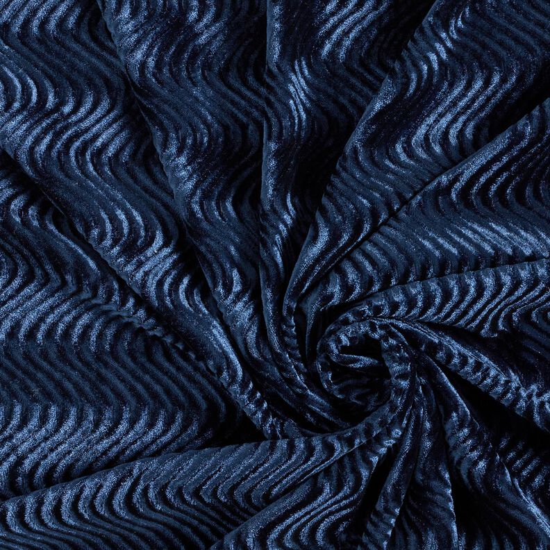 Stretch fluwelen reliëfgolven – marineblauw,  image number 3