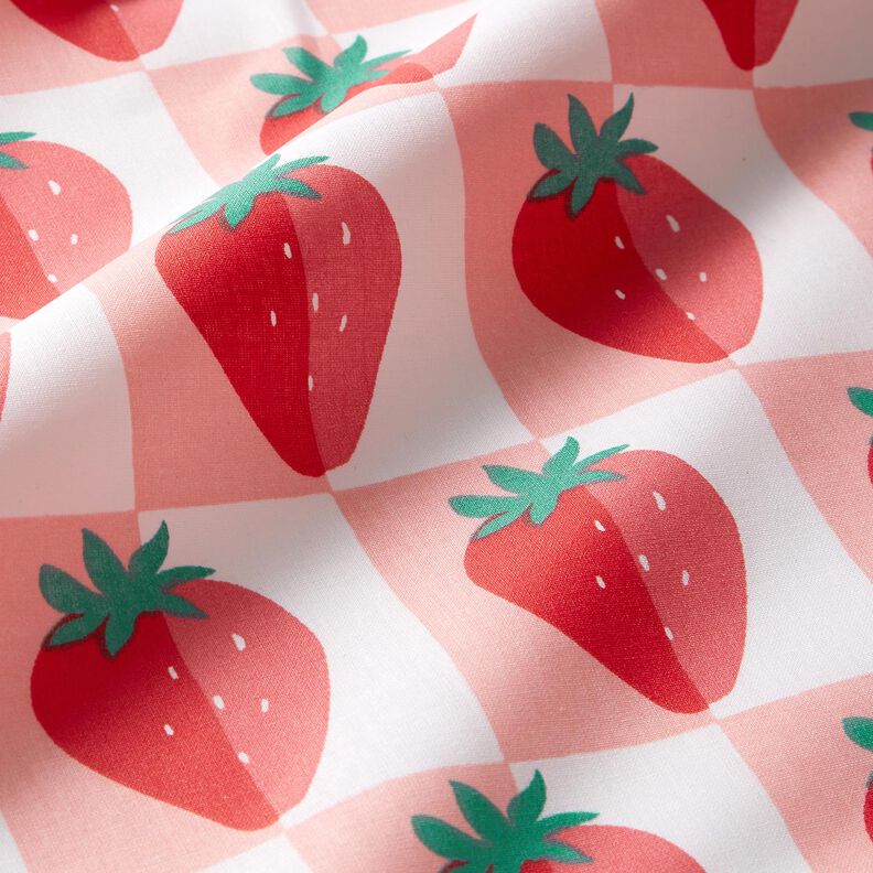 Gecoate katoen aardbeien ruitjes – roos/rood,  image number 3