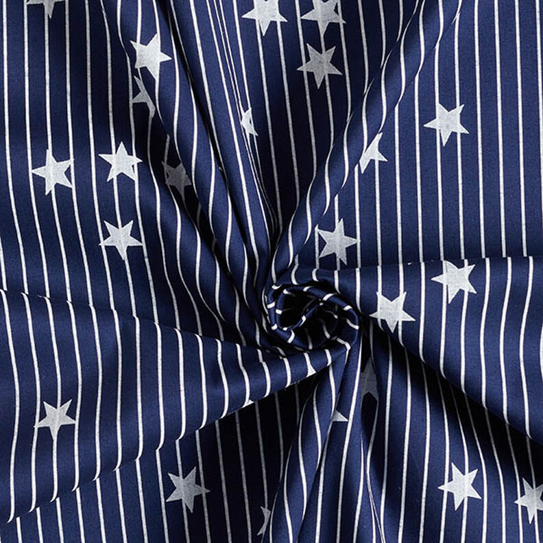 Katoenpopeline Strepen & sterren – marineblauw/wit,  image number 3