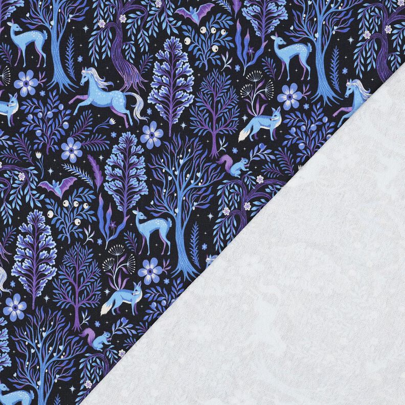 French Terry sommersweat Sprookjesbos Digitaal printen | Poppy Fabrics – zwart blauw/roodlila, image number 4