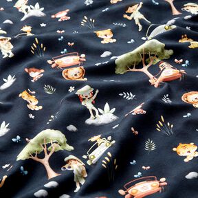 Katoenjersey Safari digitale print – nachtblauw/pastelgroen, 