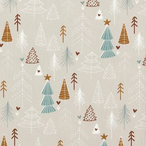 Katoenen stof Popeline Minimalistische dennenbomen – licht taupe, 