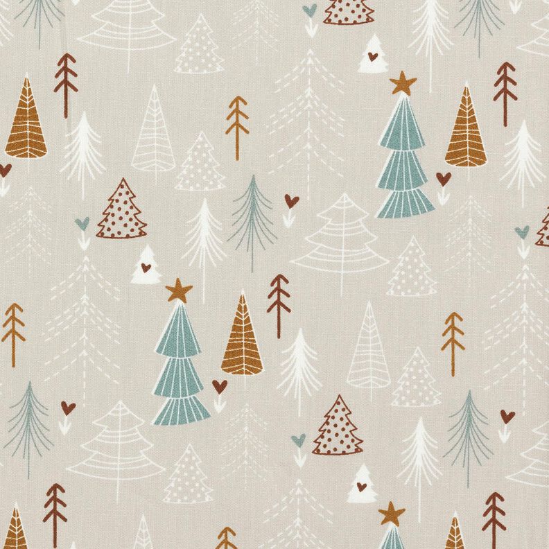 Katoenen stof Popeline Minimalistische dennenbomen – licht taupe,  image number 1