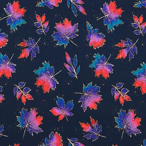 French Terry kleurrijke herfstbladeren | Glitzerpüppi – nachtblauw/vuurrood, 