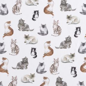 Katoenpopeline gelukkige katten Digitaal printen | Poppy Fabrics – wit, 