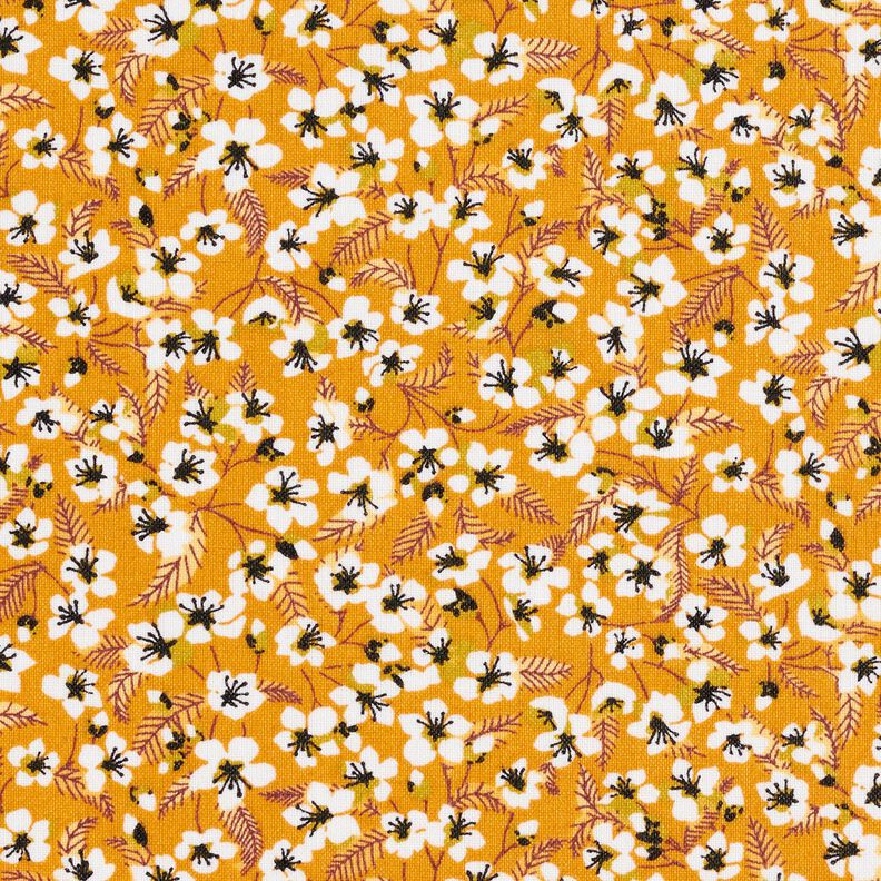 Gecoate katoen bloemenflora – currygeel/wit,  image number 1