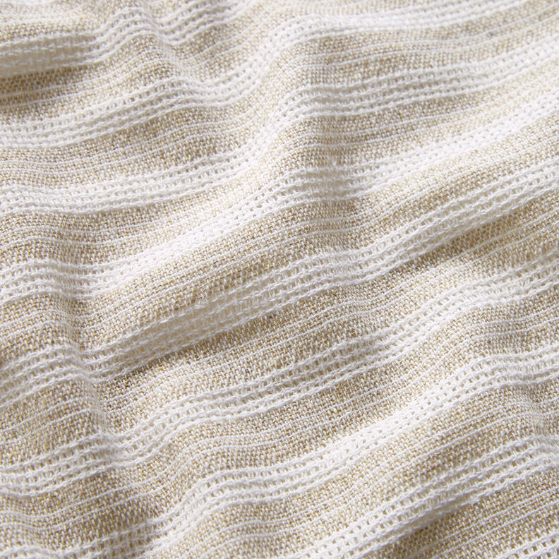 Katoenen stof rasterstructuur horizontale strepen – beige/wit, image number 2