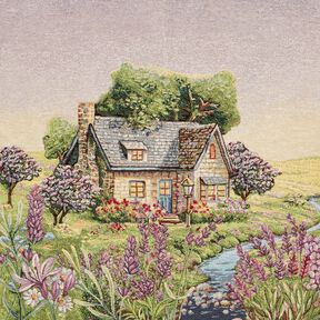 Decopaneel Gobelin romantisch huisje – lichtbeige/lavendel, 