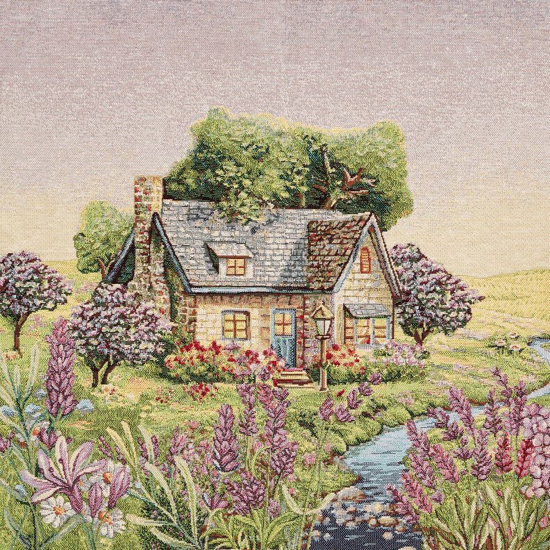 Decopaneel Gobelin romantisch huisje – lichtbeige/lavendel,  image number 1