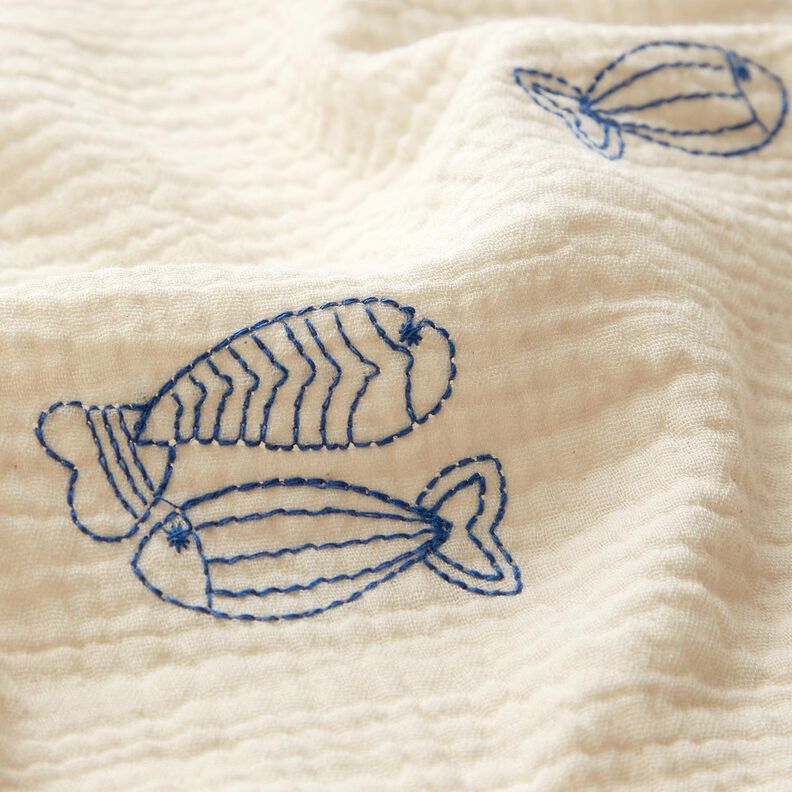Mousseline/dubbel gehaakte stoffen opgestikte vis | Poppy Fabrics – ecru/koningsblauw,  image number 6
