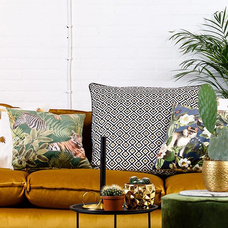 Decostof Jacquard Art deco ruiten – ecru/goud,  image number 6