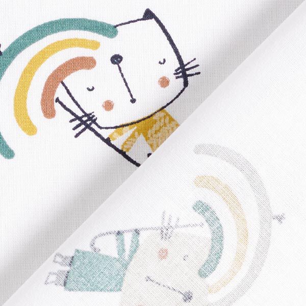 Katoenen stof Cretonne katten met regenboogparaplu's – wit,  image number 4