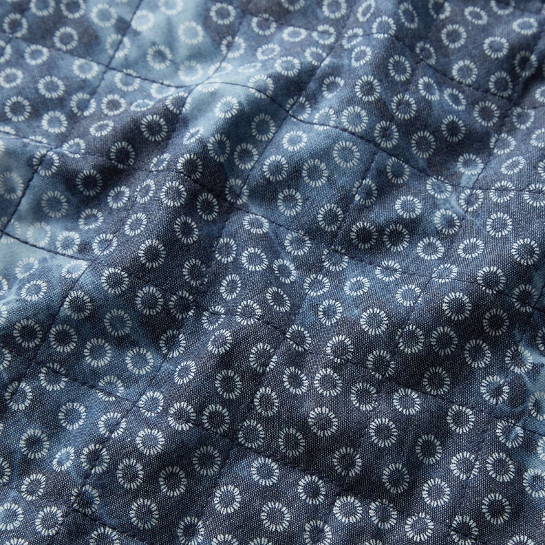 Doorgestikte stof chambray bloemen tie-dye – jeansblauw,  image number 2