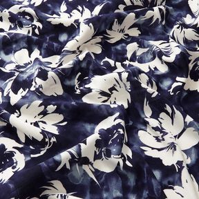Viscosestof aquarel wilde rozen – marineblauw/ecru, 