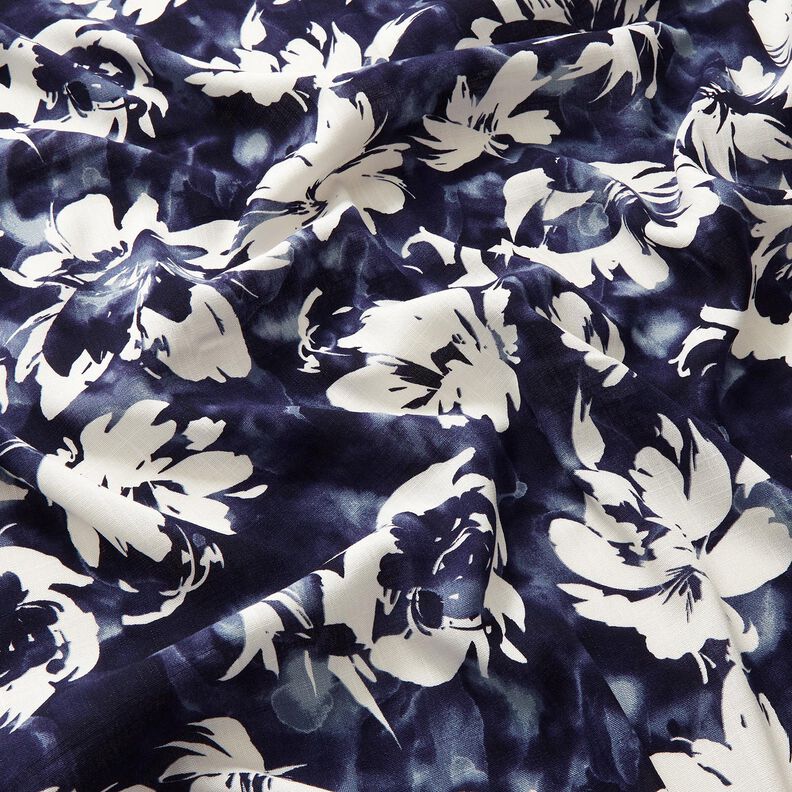 Viscosestof aquarel wilde rozen – marineblauw/ecru,  image number 2