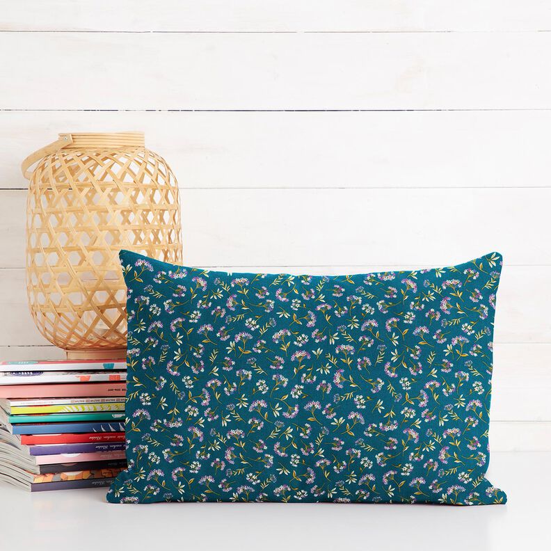Katoenen stof Cretonne delicate bloemen – oceaanblauw, image number 6