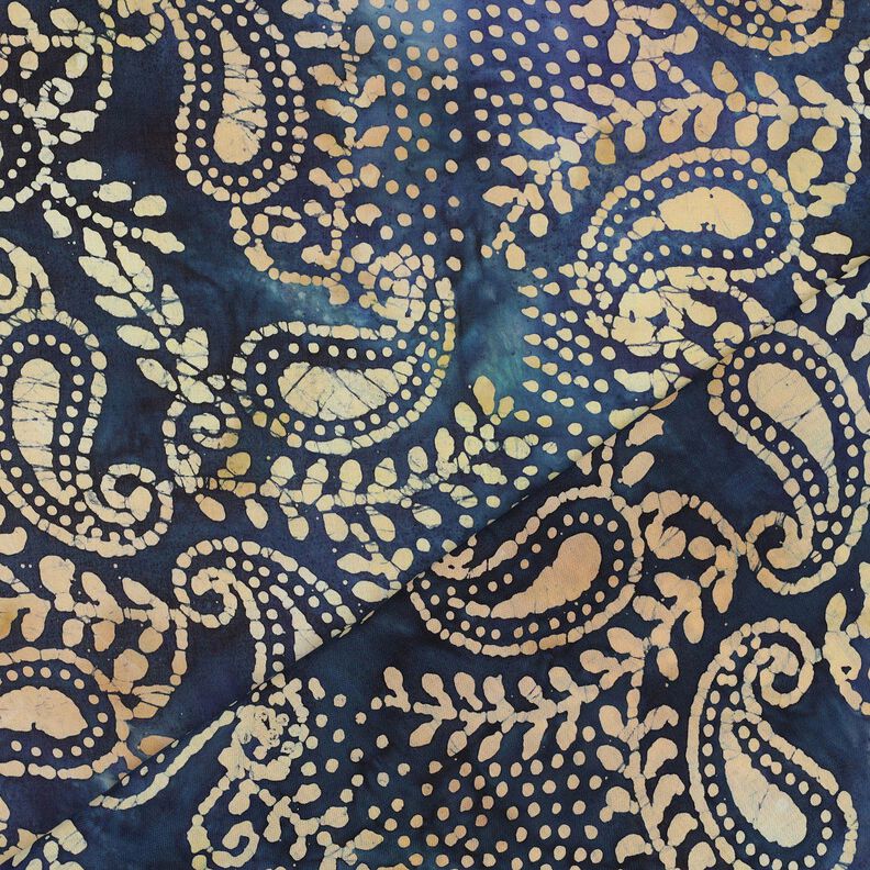Fijne katoenen batist Batik-paisley – oceaanblauw/zand,  image number 4