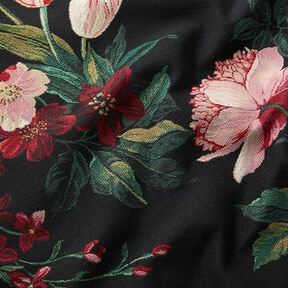 Decostof Gobelin Bloemen-boeket – zwart/karmijnrood, 