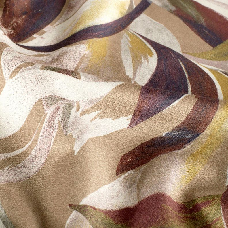 Stretch velours bladweefsel – mocca/bordeauxrood, image number 2