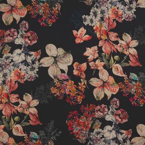 Crêpe chiffon bloemenschilderij – zwart, 