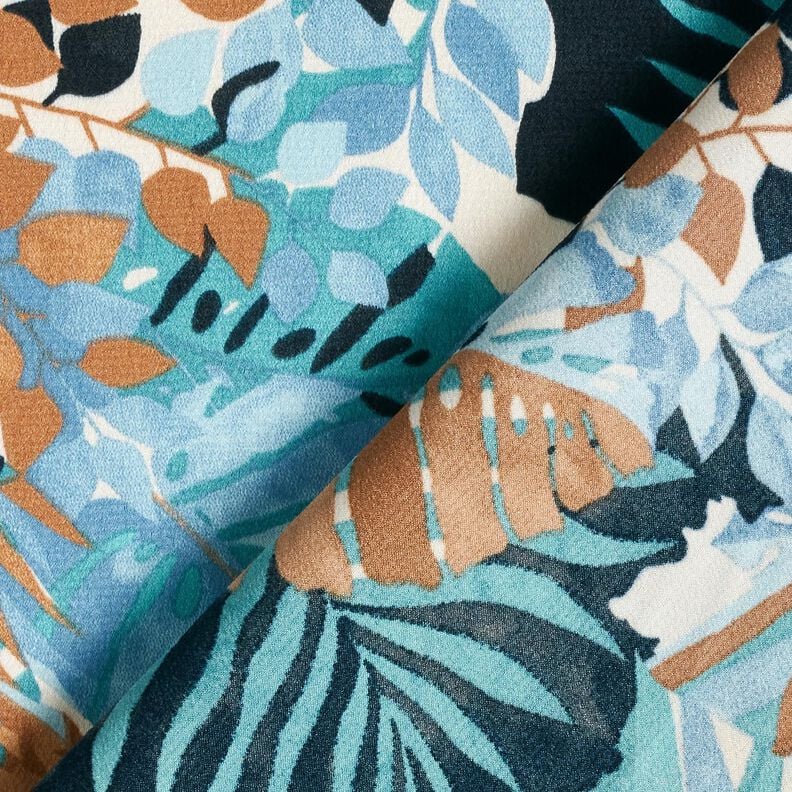 Crêpe Satijn Palmen en Monstera – stralend blauw/zwart blauw,  image number 4