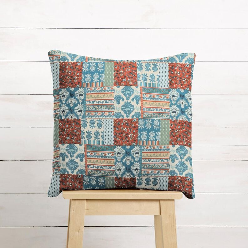 Katoenen stof Cretonne bloemen patchwork – blauw, image number 7