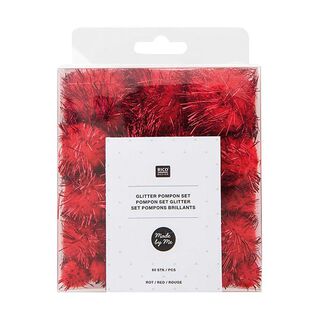 Glitter pompon set [60 st.] - rood, 