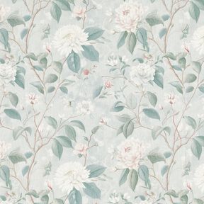 Katoenen stof Popeline Fijne bloesemtwijgjes – zilverblauw, 
