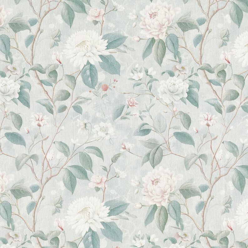 Katoenen stof Popeline Fijne bloesemtwijgjes – zilverblauw,  image number 1