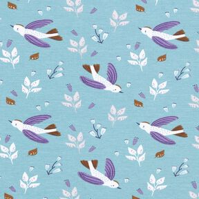 Katoenjersey Vogeltjes – duifblauw, 