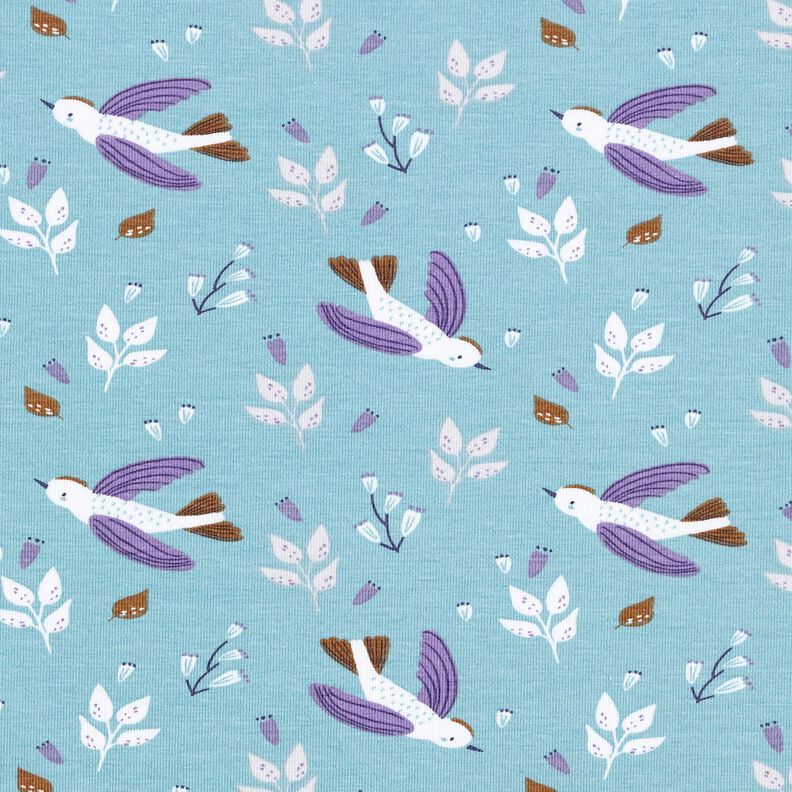 Katoenjersey Vogeltjes – duifblauw, image number 1
