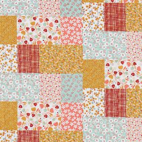 Katoenen stof Cretonne Patchwork-look – wit/zalm, 