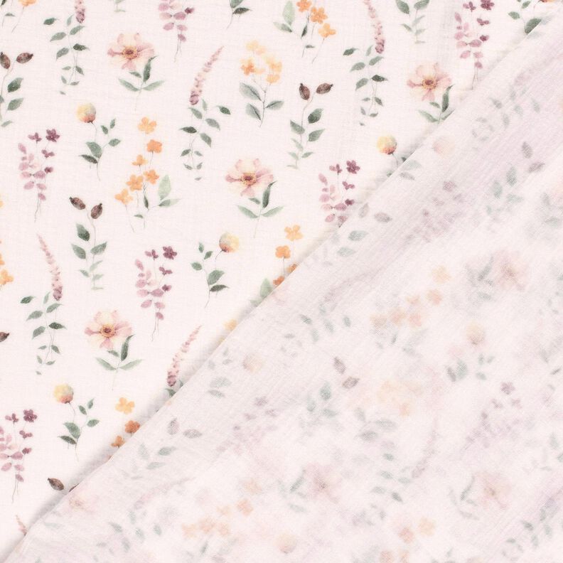 Mousseline/dubbel gehaakte stoffen wilde weide Digitaal printen – wit,  image number 4