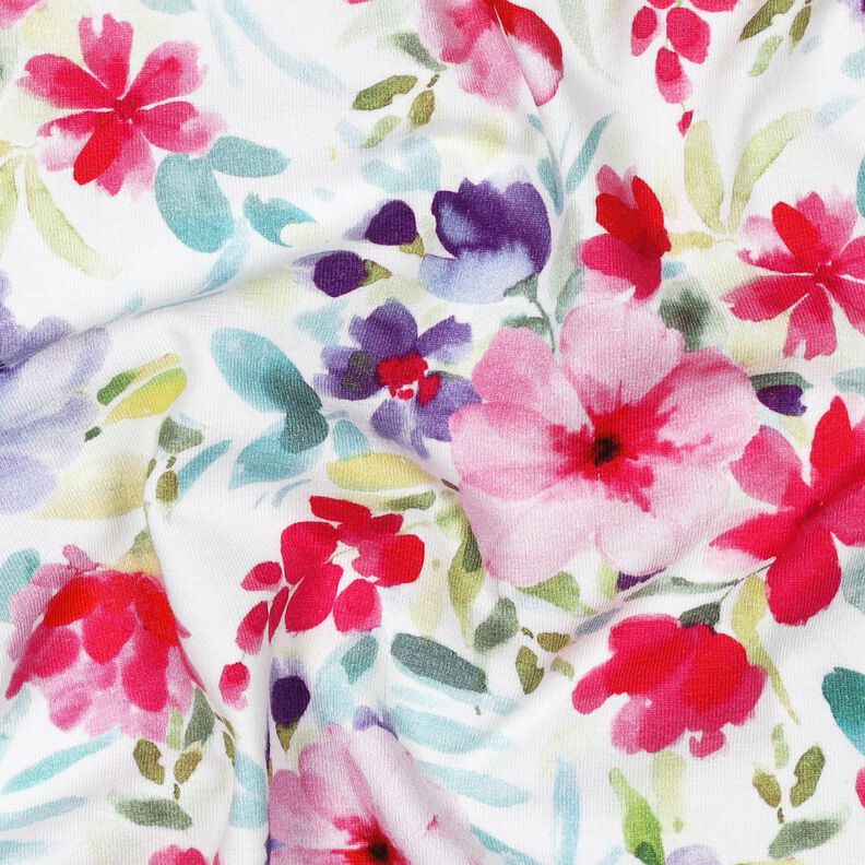Katoenjersey Zomerbloesems digitale print – wit/intens roze,  image number 2