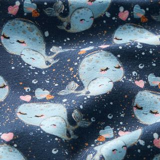 Katoenjersey Walvissen en harten Digitaal printen – marineblauw, 