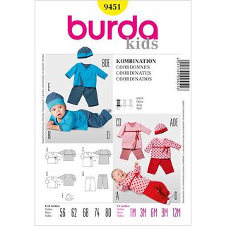 Baby-wikkelshirt / stretchbroek / muts, Burde 9451, 