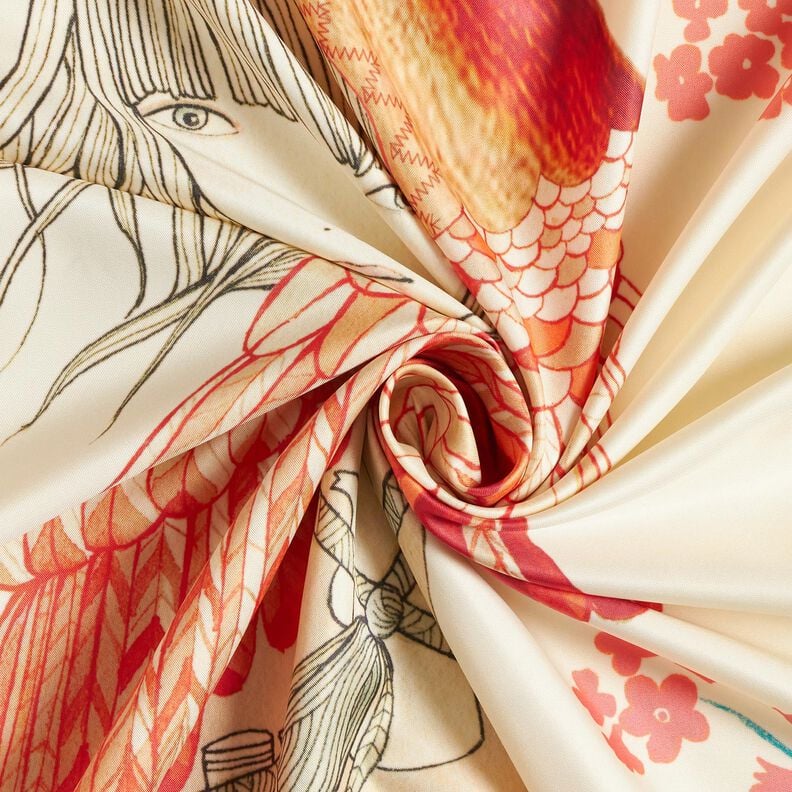 Satijnen paneel vogels en feeën | Katia Fabrics – aquablauw/creme,  image number 3